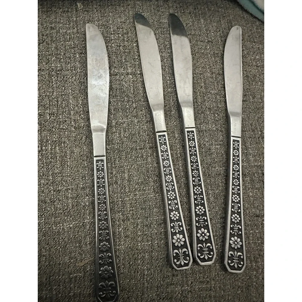 Vintage Interpur Floral Butter Knife Jordinera Pattern Stainless Steel Set Of 4